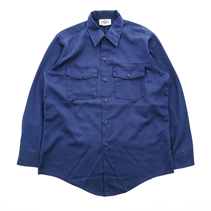 Dickies 90年代 USA製 ヴィンテージ 長袖 ワークシャツ M ネイビー T/Cツイル