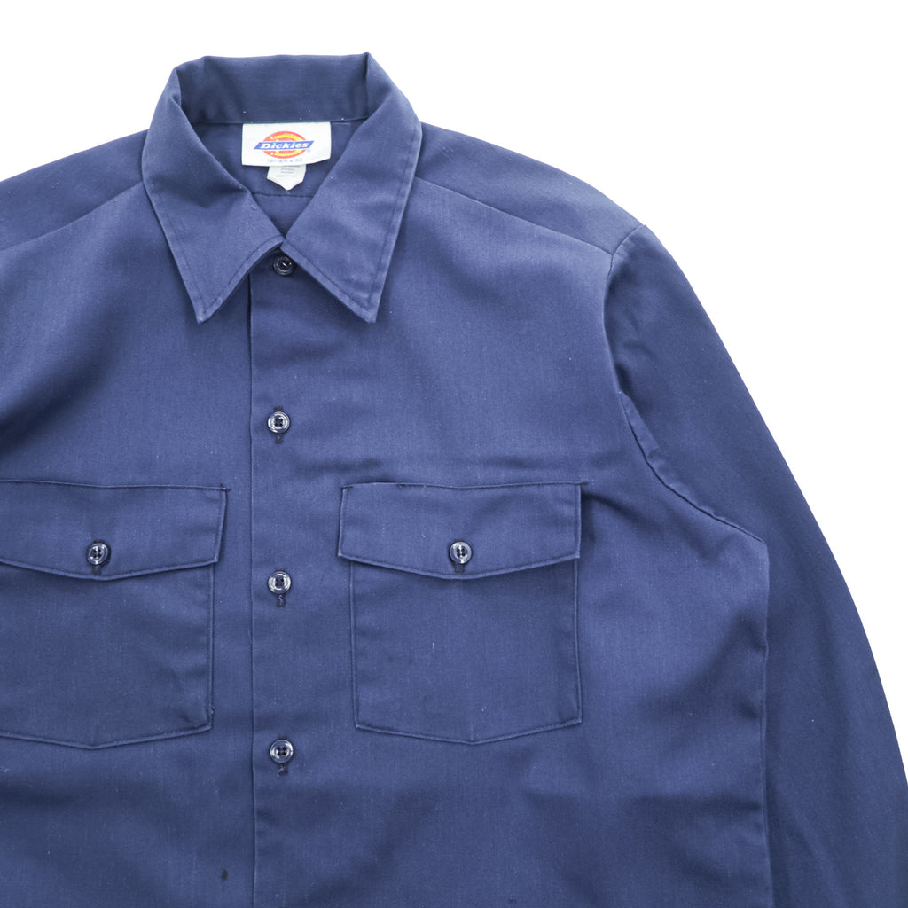 Dickies 90年代 USA製 ヴィンテージ 長袖 ワークシャツ M ネイビー T/Cツイル