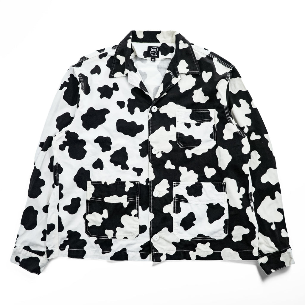 BRAIN DEAD USA製 ブルゾン Cow Club Chore Shirt Jacket ワークジャケット M ホワイト ブラック 総柄 アニマル 牛 BD9-03