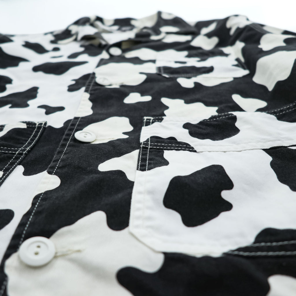 BRAIN DEAD USA製 ブルゾン Cow Club Chore Shirt Jacket ワークジャケット M ホワイト ブラック 総柄 アニマル 牛 BD9-03