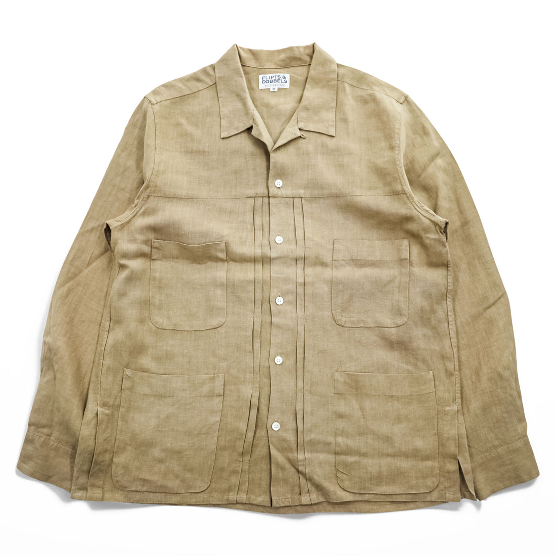 FLIPTS & DOBBELS オープンカラー リネン シャツジャケット M ベージュ 日本製 Strato / Silver＆Gold 取扱い