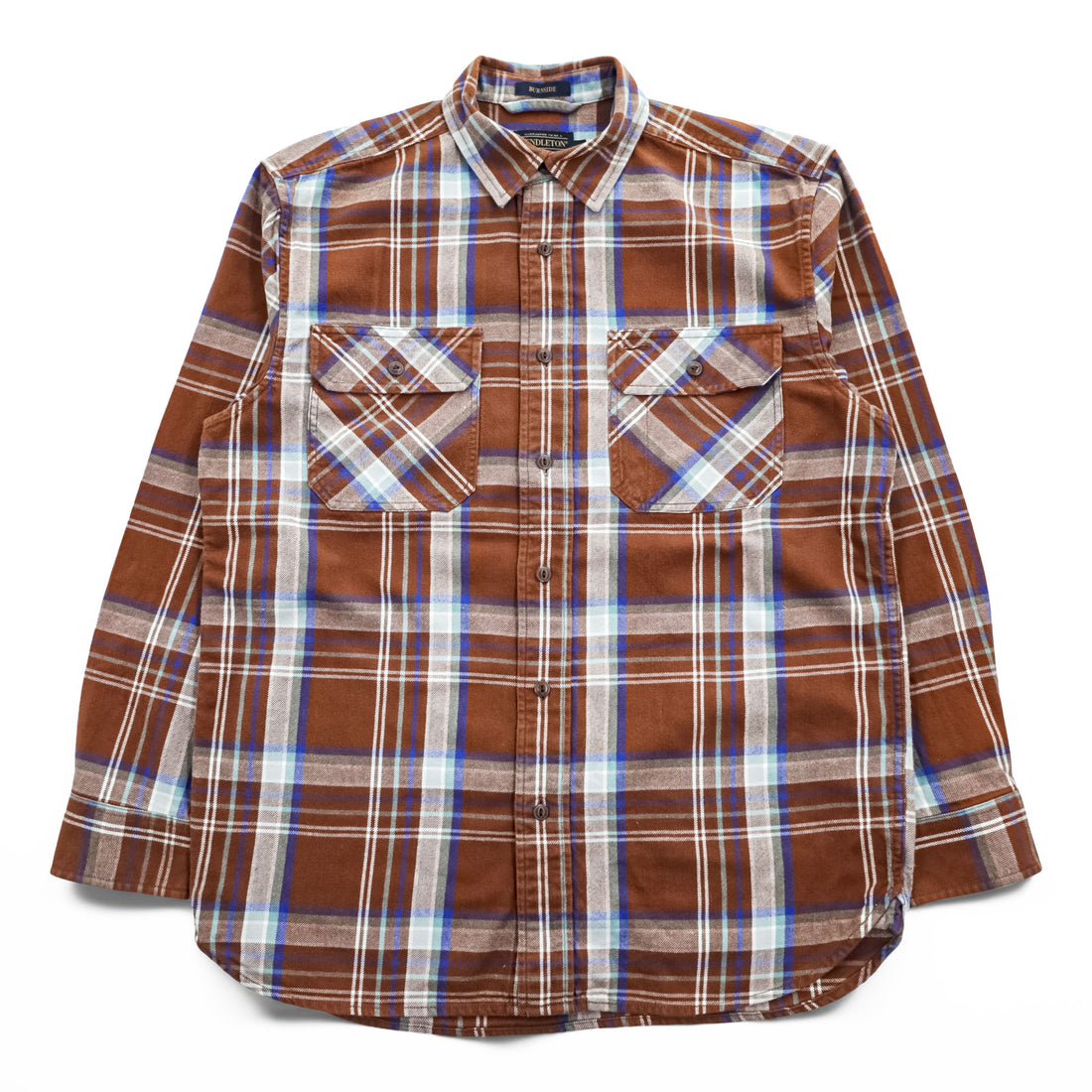 PENDLETON 長袖 フランネル チェックシャツ BURNSIDE M ブラウン 胸ポケット