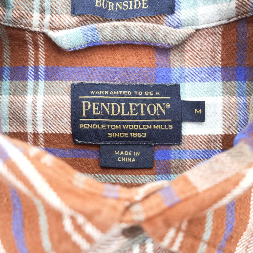 PENDLETON 長袖 フランネル チェックシャツ BURNSIDE M ブラウン 胸ポケット