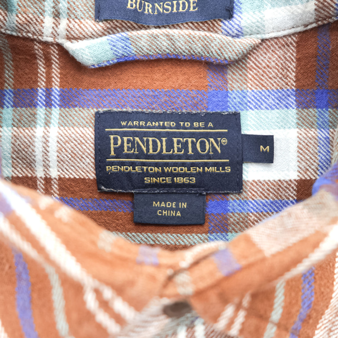 PENDLETON 長袖 フランネル チェックシャツ BURNSIDE M ブラウン 胸ポケット