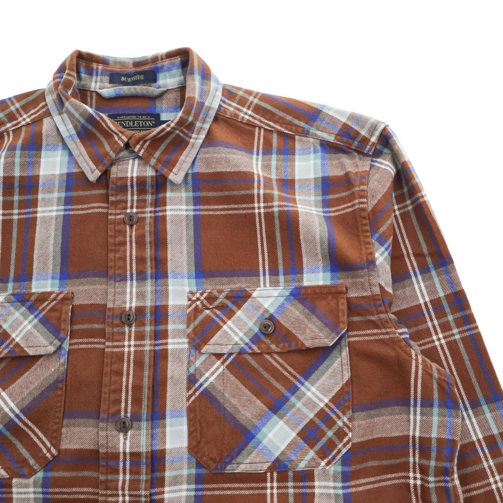PENDLETON 長袖 フランネル チェックシャツ BURNSIDE M ブラウン 胸ポケット