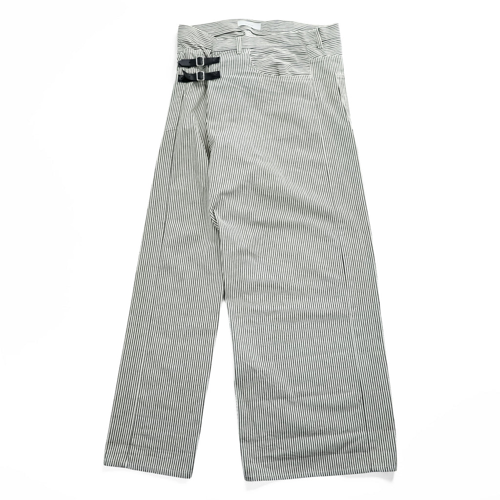 FACETASM 日本製 アシンメトリー ワイドパンツ BIG&SLIM ヒッコリー XL グレー ホワイト ストライプZUK-5030-03