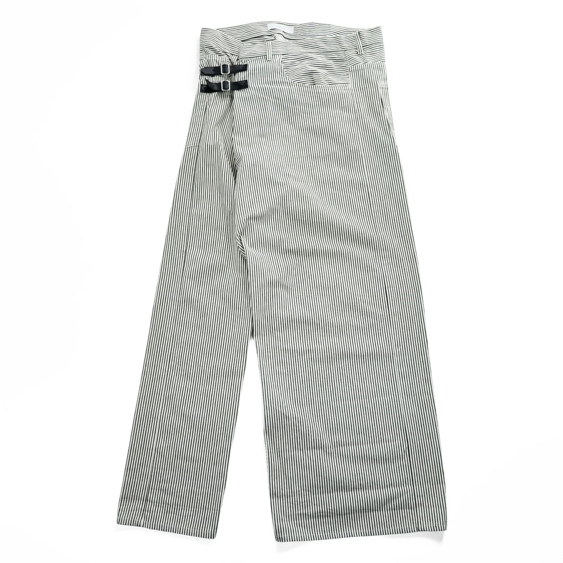 FACETASM 日本製 アシンメトリー ワイドパンツ BIG&SLIM ヒッコリー XL グレー ホワイト ストライプZUK-5030-03