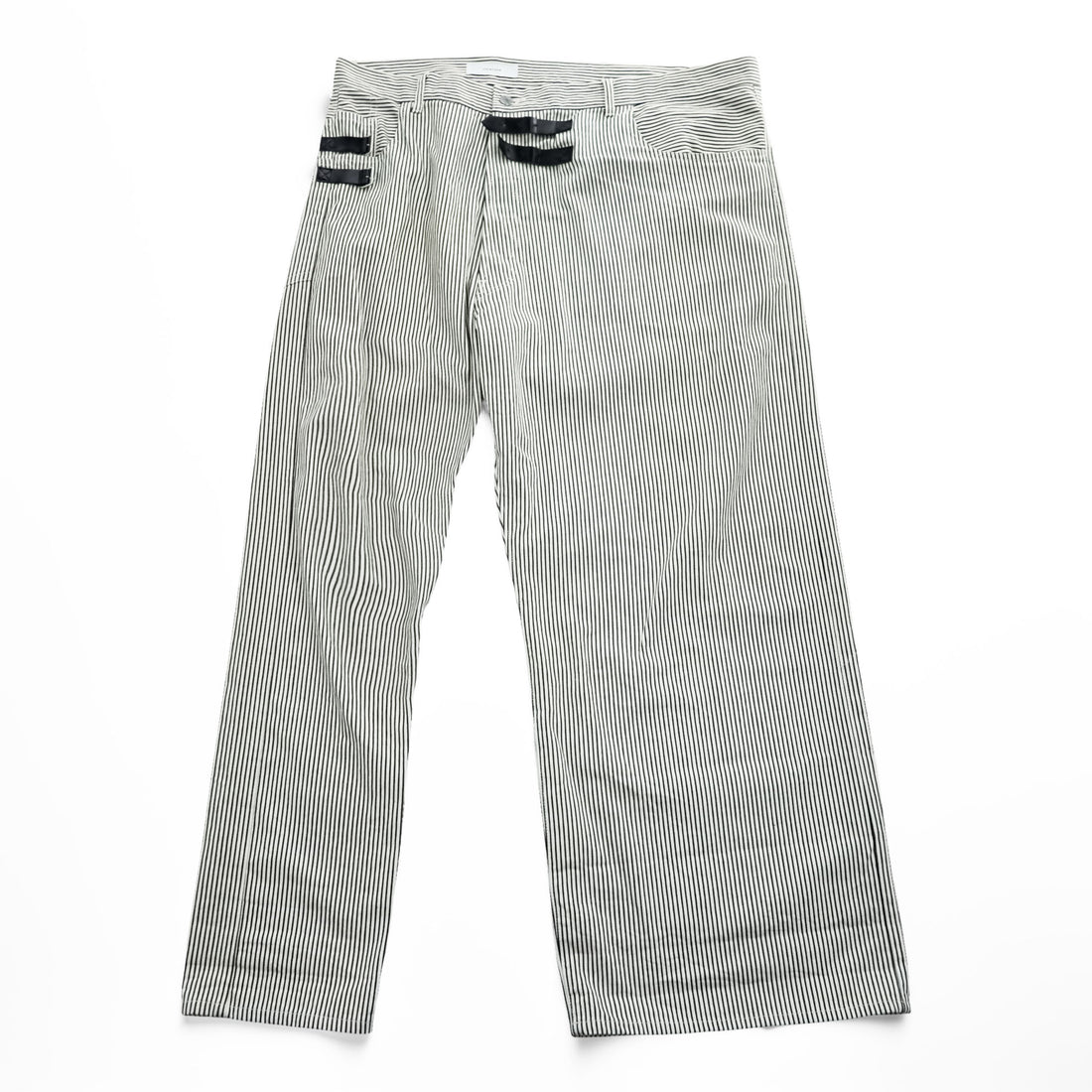 FACETASM 日本製 アシンメトリー ワイドパンツ BIG&SLIM ヒッコリー XL グレー ホワイト ストライプZUK-5030-03