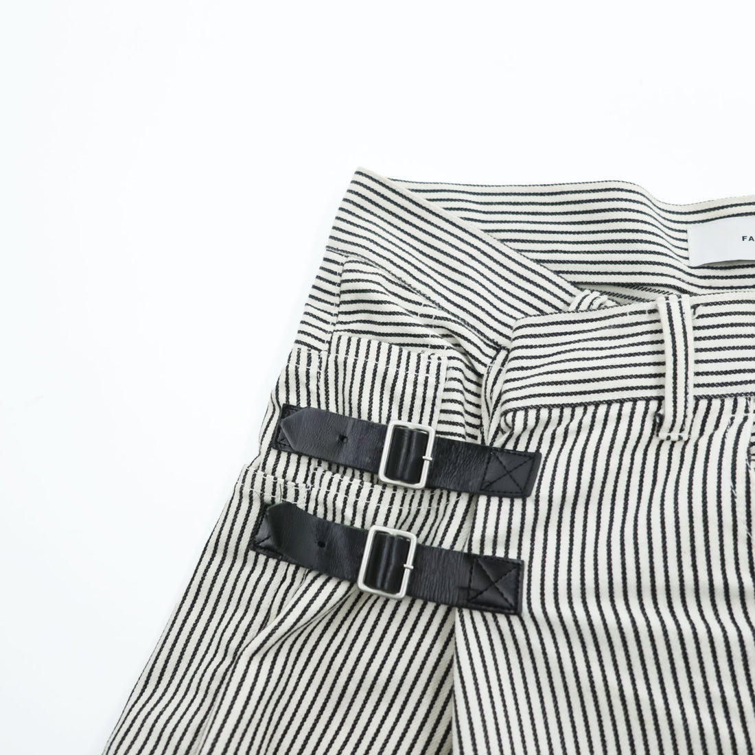 FACETASM 日本製 アシンメトリー ワイドパンツ BIG&SLIM ヒッコリー XL グレー ホワイト ストライプZUK-5030-03