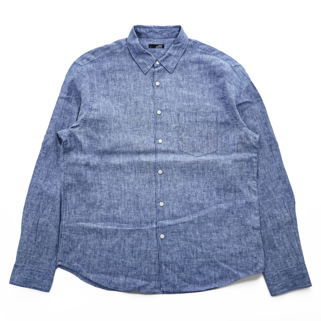 JOHN ADAMS リネン100%長袖シャンブレー シャツ L ブルー 麻