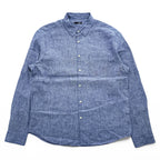 JOHN ADAMS リネン100%長袖シャンブレー シャツ L ブルー 麻