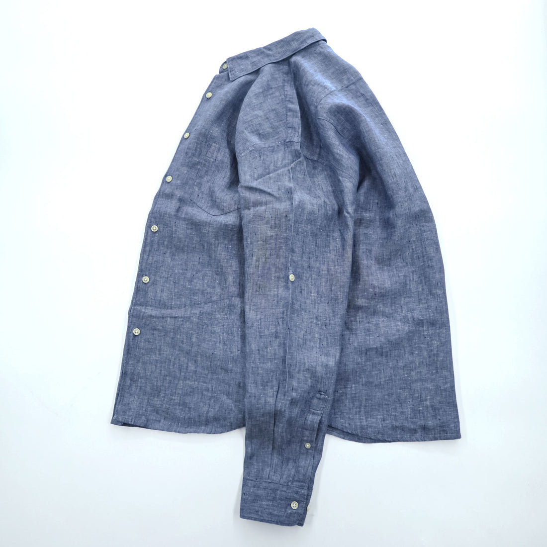 JOHN ADAMS リネン100%長袖シャンブレー シャツ L ブルー 麻