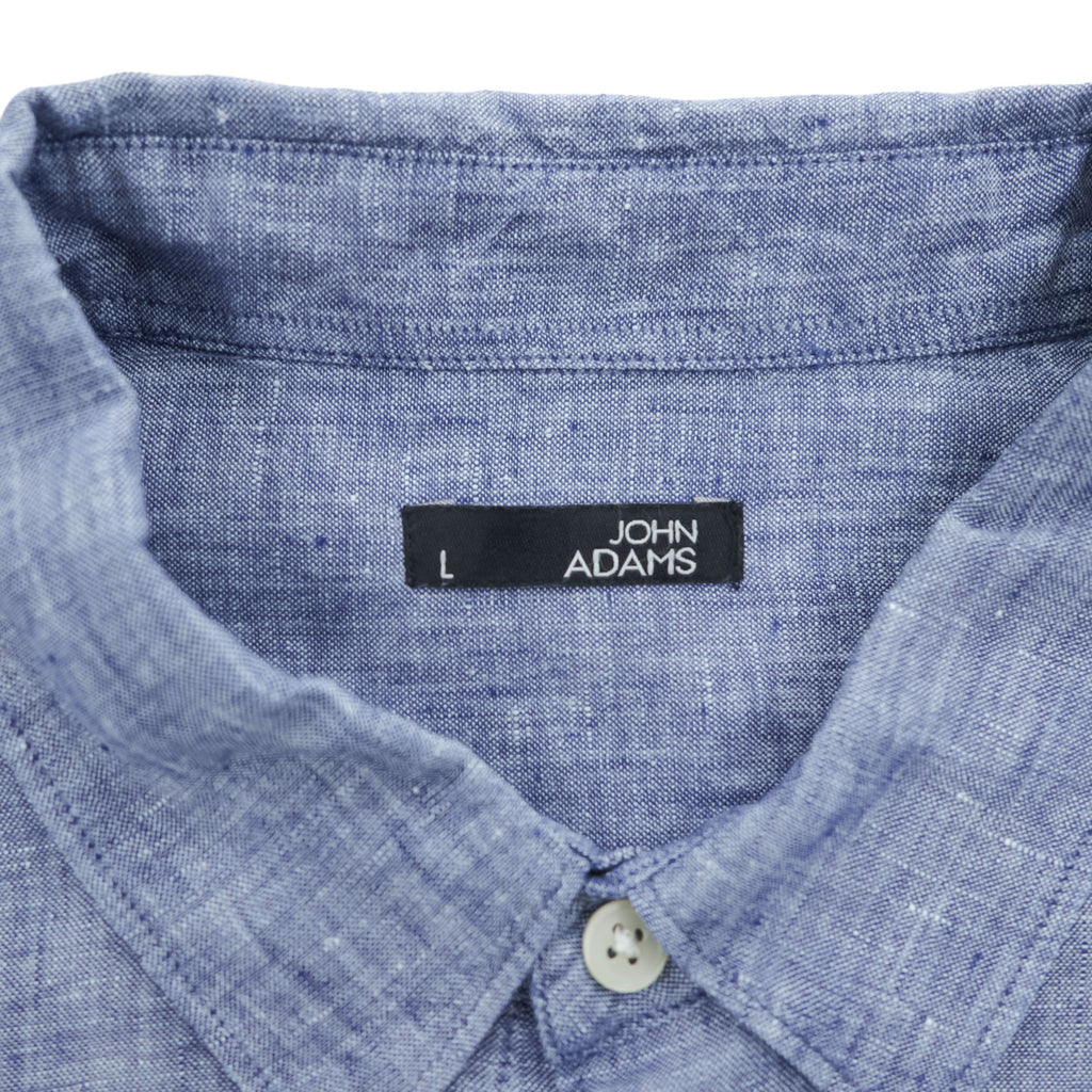 JOHN ADAMS リネン100%長袖シャンブレー シャツ L ブルー 麻
