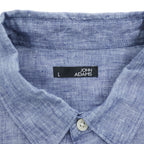 JOHN ADAMS リネン100%長袖シャンブレー シャツ L ブルー 麻