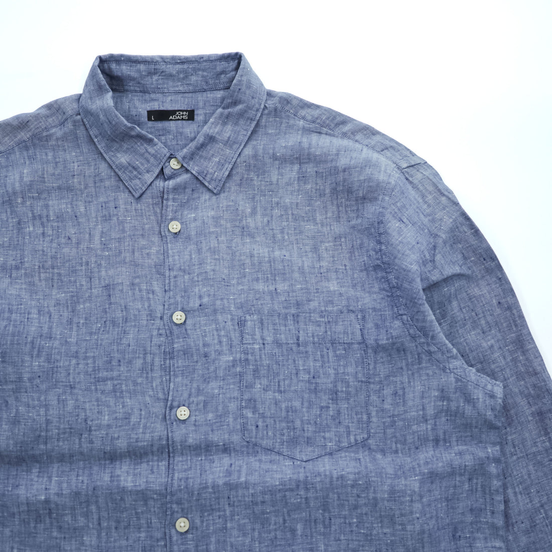 JOHN ADAMS リネン100%長袖シャンブレー シャツ L ブルー 麻