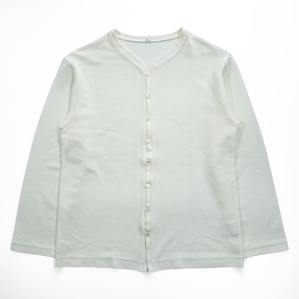 LE ( COMOLI / L'ECHOPPE ) 日本製 Vネック カーディガン M ホワイト ORGANIC PILE EL 25-070-053-8000-3-0