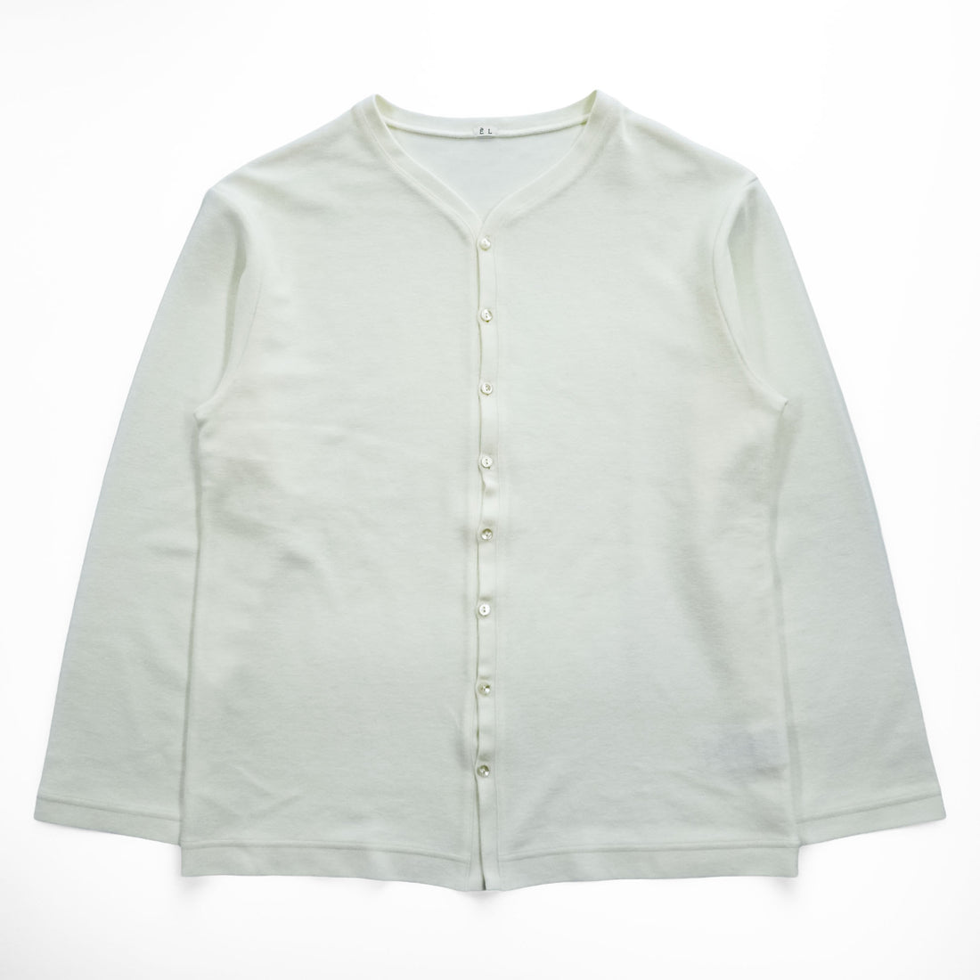 LE ( COMOLI / L'ECHOPPE ) 日本製 Vネック カーディガン M ホワイト ORGANIC PILE EL 25-070-053-8000-3-0
