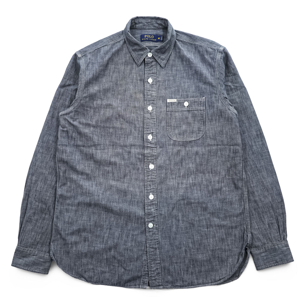 Polo Ralph Lauren シャンブレーシャツ 長袖 ワークシャツ M グレー 胸ポケット