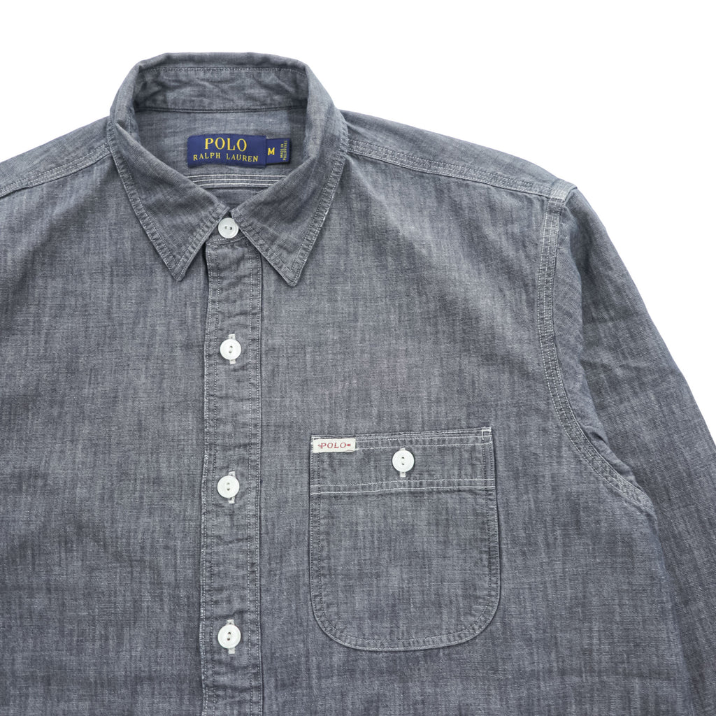 Polo Ralph Lauren シャンブレーシャツ 長袖 ワークシャツ M グレー 胸ポケット