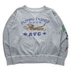 BUZZ RICKSON'S  前V スウェット ヴィンテージ加工 トレーナー L グレー FLYING TIGERS 袖プリント
