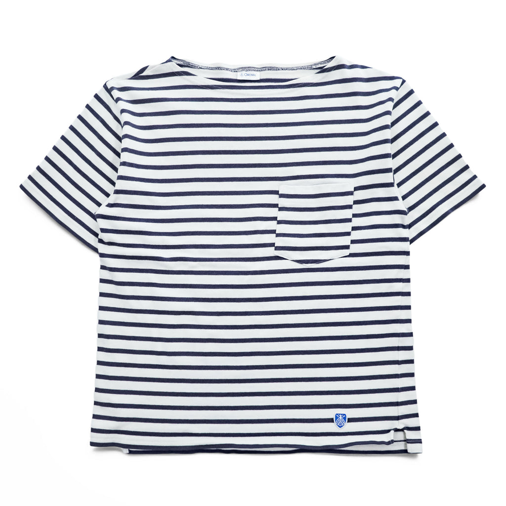 ORCIVAL Made in Japan COTTON LOURD BORDER POCKET TEE, White, Navy, M, Unisex, RC-9038