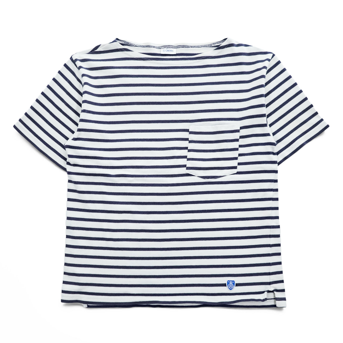 ORCIVAL Made in Japan COTTON LOURD BORDER POCKET TEE, White, Navy, M, Unisex, RC-9038