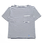 ORCIVAL Made in Japan COTTON LOURD BORDER POCKET TEE, White, Navy, M, Unisex, RC-9038
