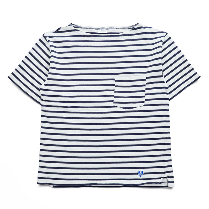 ORCIVAL 日本製 Tシャツ M ホワイト, ネイビー ボーダー COTTON LOURD BORDER POCKET TEE ユニセックス RC-9038
