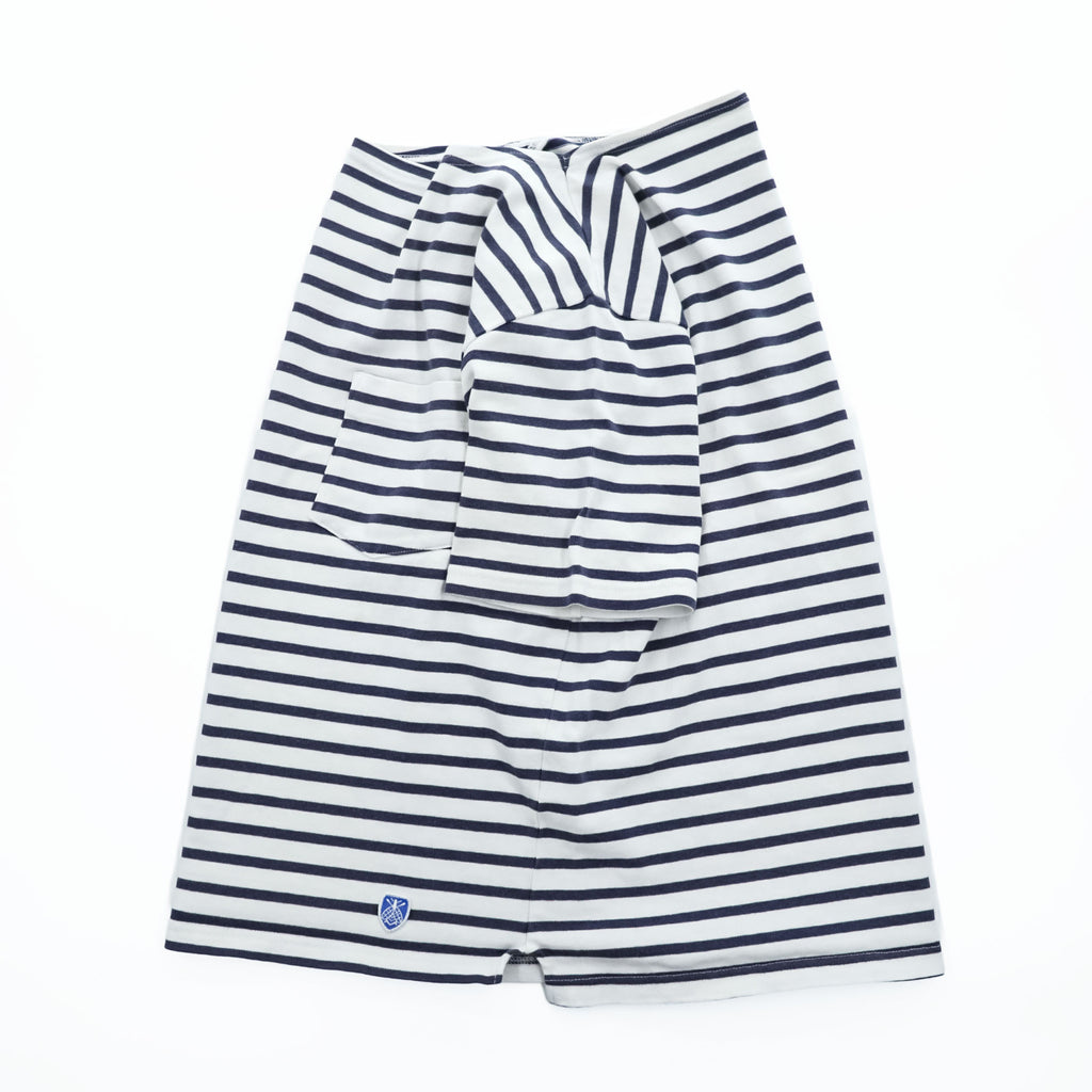 ORCIVAL Made in Japan COTTON LOURD BORDER POCKET TEE, White, Navy, M, Unisex, RC-9038