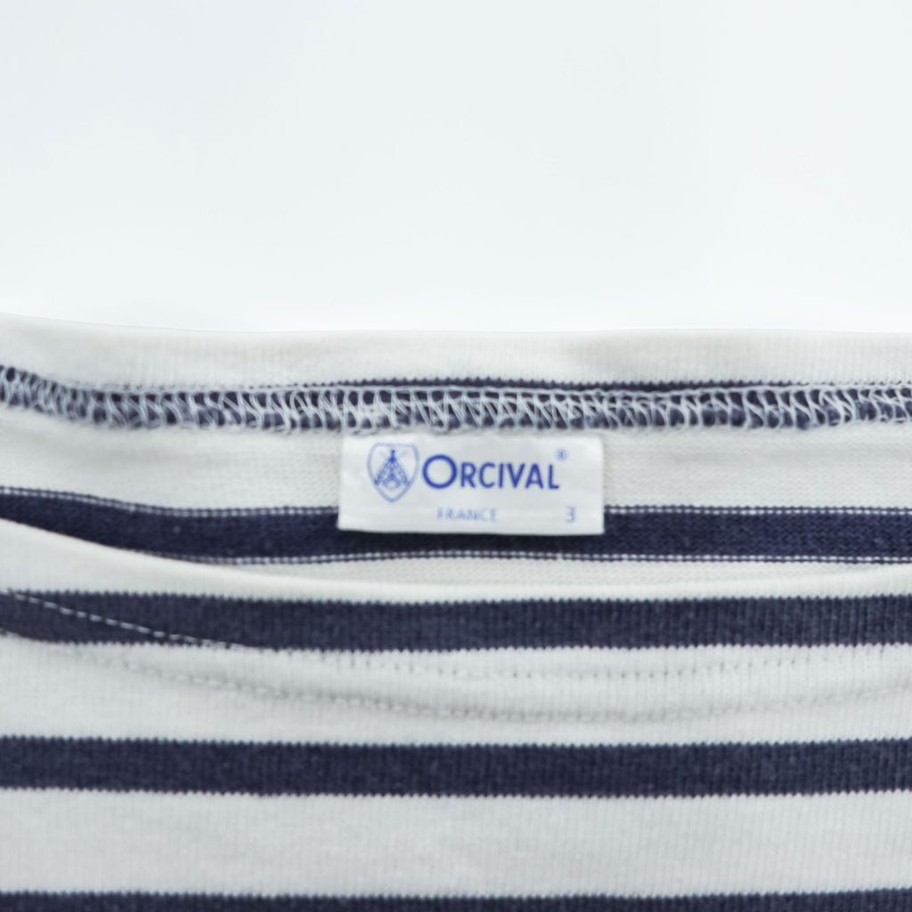 ORCIVAL Made in Japan COTTON LOURD BORDER POCKET TEE, White, Navy, M, Unisex, RC-9038