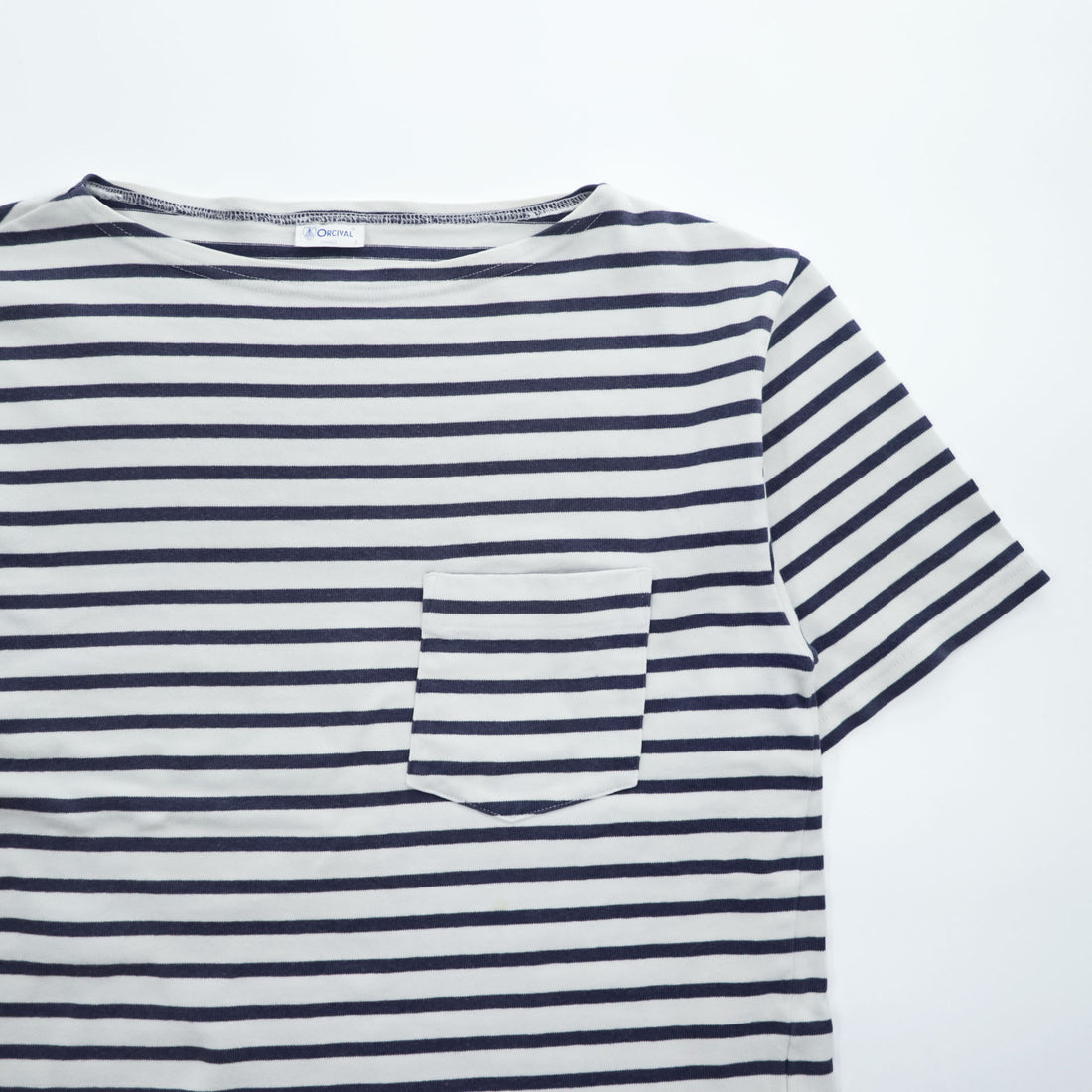 ORCIVAL Made in Japan COTTON LOURD BORDER POCKET TEE, White, Navy, M, Unisex, RC-9038