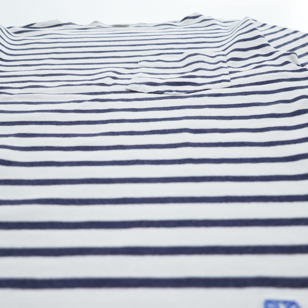 ORCIVAL Made in Japan COTTON LOURD BORDER POCKET TEE, White, Navy, M, Unisex, RC-9038