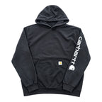 carhartt 袖ロゴ プルオーバー パーカー L ブラック プリント LOOSE FIT カンガルーポケット TS0288-M