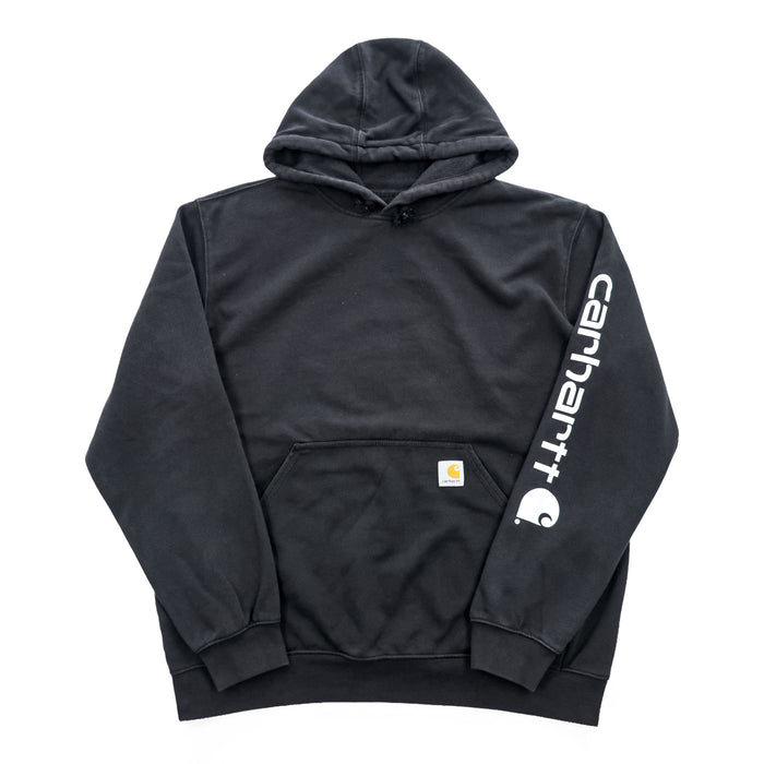 carhartt 袖ロゴ プルオーバー パーカー L ブラック プリント LOOSE FIT カンガルーポケット TS0288-M