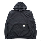 carhartt 袖ロゴ プルオーバー パーカー L ブラック プリント LOOSE FIT カンガルーポケット TS0288-M