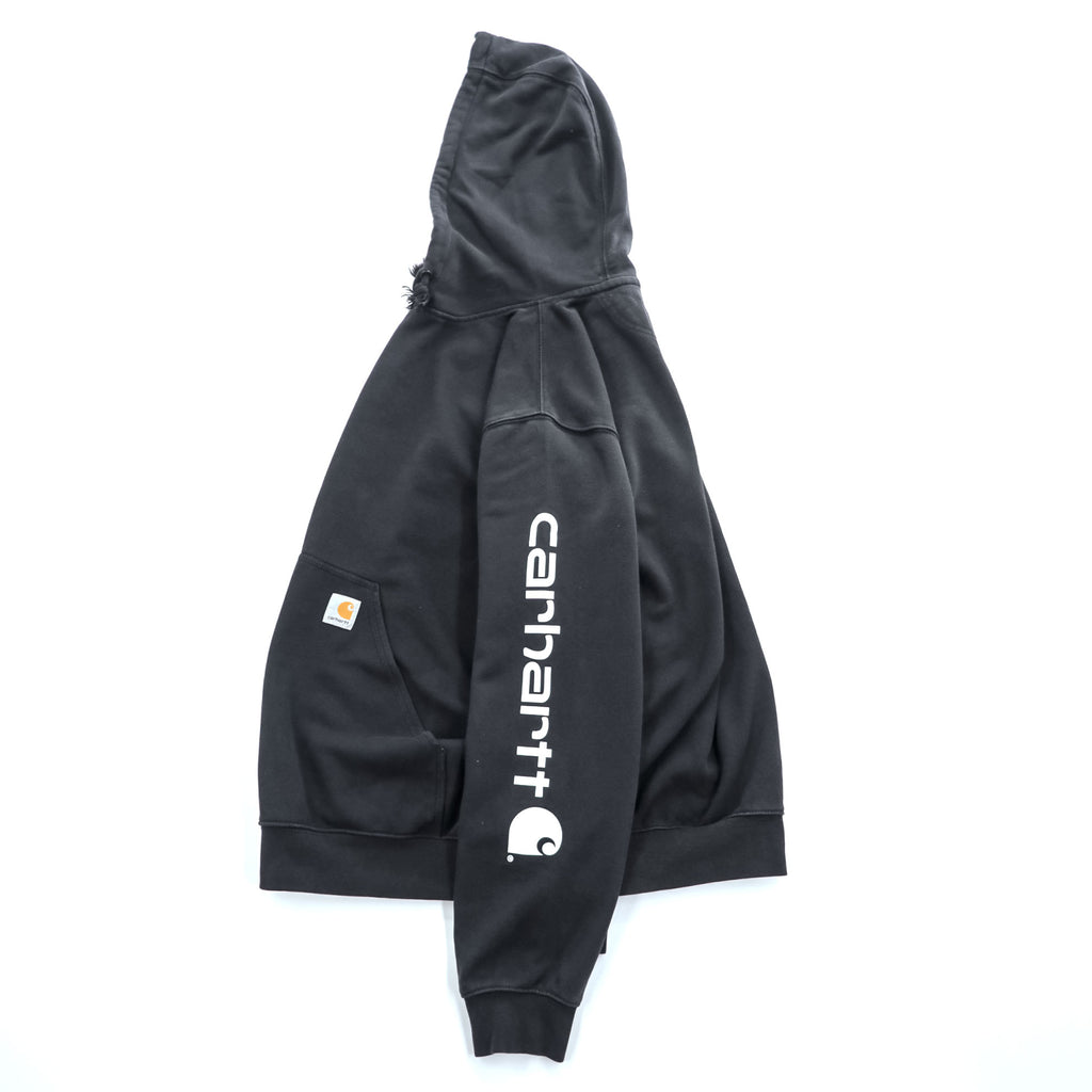 carhartt 袖ロゴ プルオーバー パーカー L ブラック プリント LOOSE FIT カンガルーポケット TS0288-M