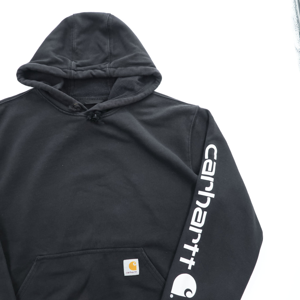 carhartt 袖ロゴ プルオーバー パーカー L ブラック プリント LOOSE FIT カンガルーポケット TS0288-M