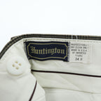 80年代 USA製 ヴィンテージ Huntington 2タック スラックス パンツ L ブラウン プリーツ グレンチェック サスペンダーボタン