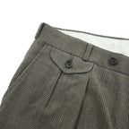 80年代 USA製 ヴィンテージ Huntington 2タック スラックス パンツ L ブラウン プリーツ グレンチェック サスペンダーボタン
