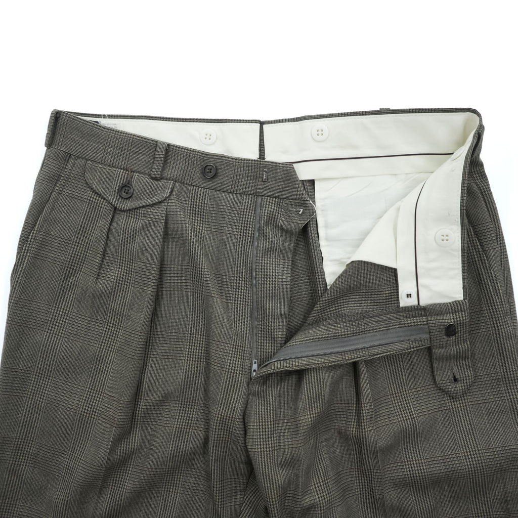 80年代 USA製 ヴィンテージ Huntington 2タック スラックス パンツ L ブラウン プリーツ グレンチェック サスペンダーボタン