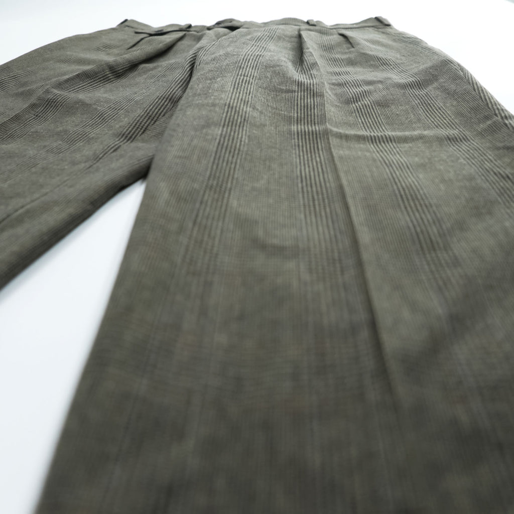 80年代 USA製 ヴィンテージ Huntington 2タック スラックス パンツ L ブラウン プリーツ グレンチェック サスペンダーボタン
