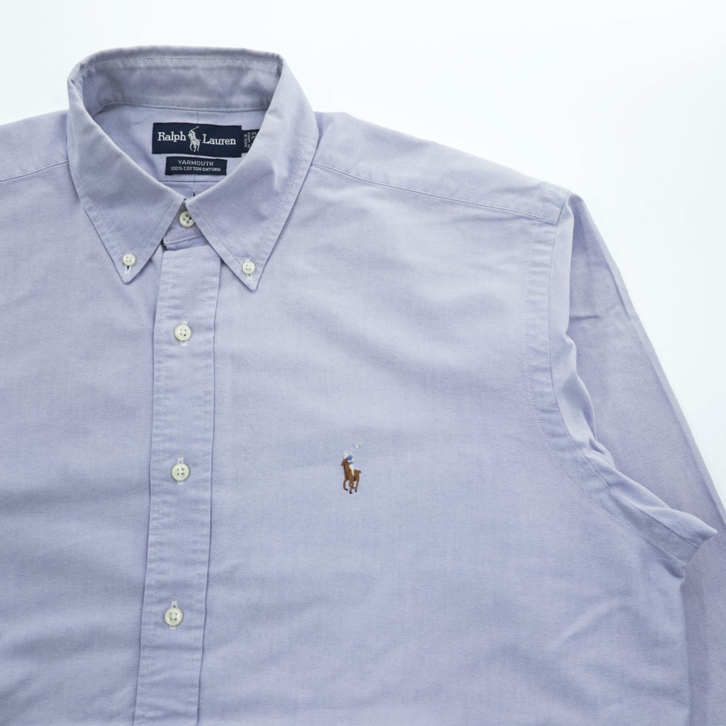 Ralph Lauren 90年代 ヴィンテージ YARMOUTH 長袖 オックスフォードシャツ L ブルー スモールポニー ロゴ 刺繍 ボタンダウン