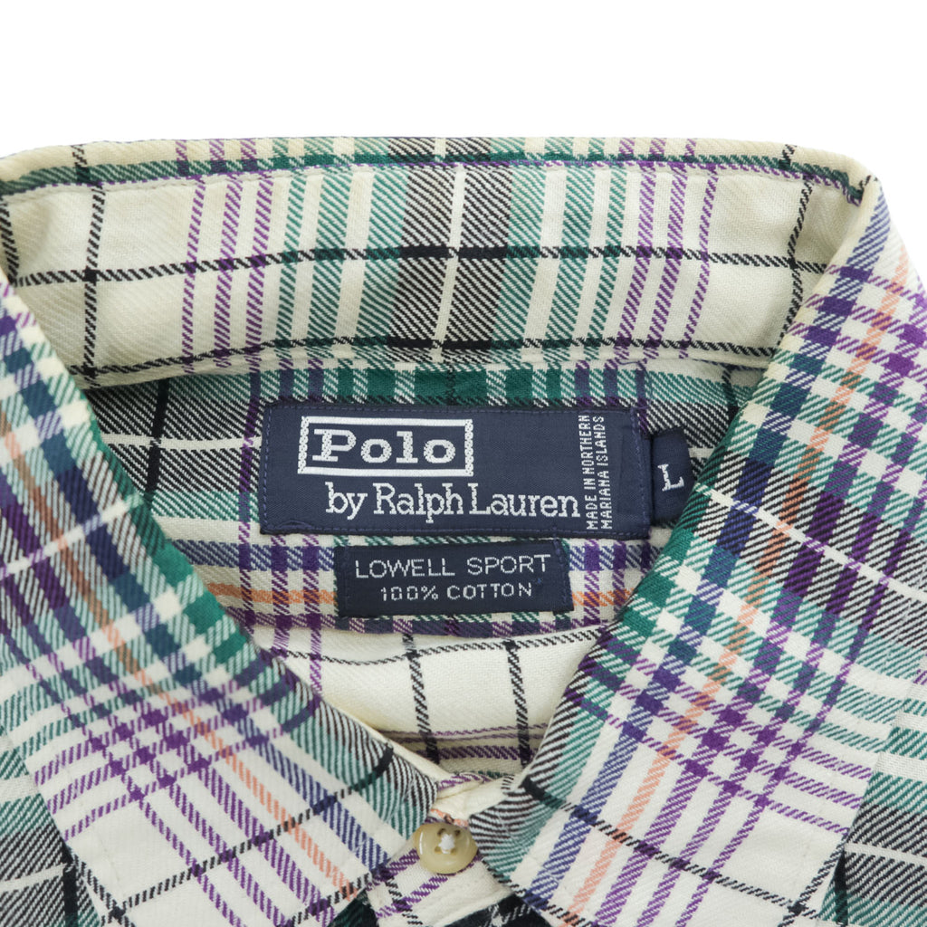 Polo Ralph Lauren 90年代 ヴィンテージ 長袖 チェックシャツ L ベージュ マルチカラー LOWELL SPORT スモールポニー ロゴ 刺繍