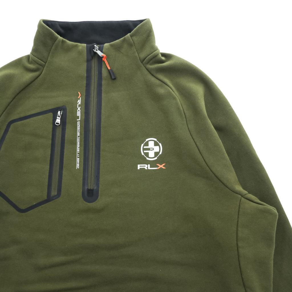 RLX Ralph Lauren ハーフジップ スウェット トレーナー L カーキ グリーン 胸ポケット