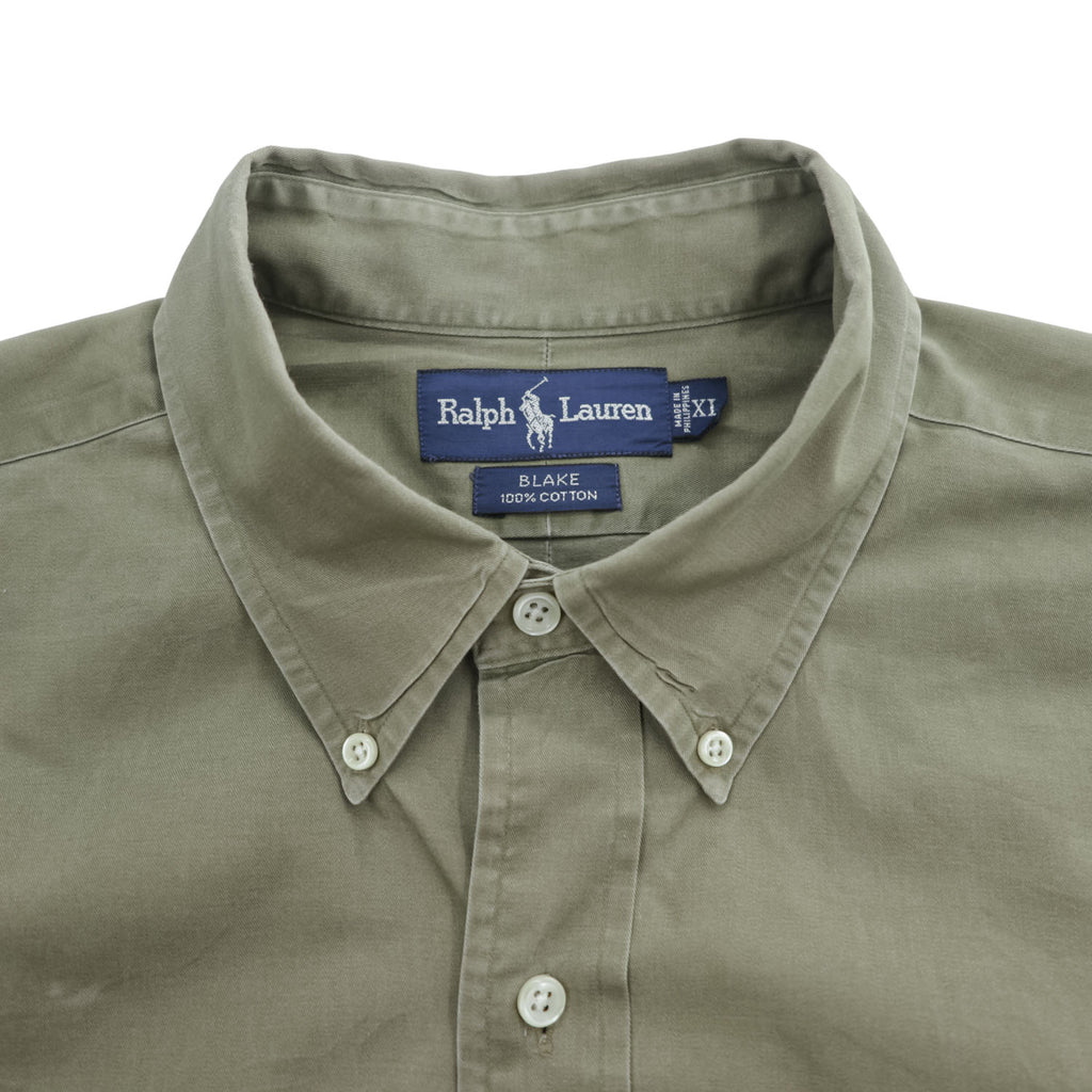 Ralph Lauren 90年代 ヴィンテージ 長袖 シャツ XL カーキ グリーン スモールポニー ロゴ 刺繍 ビッグサイズ BLAKE ボタンダウン