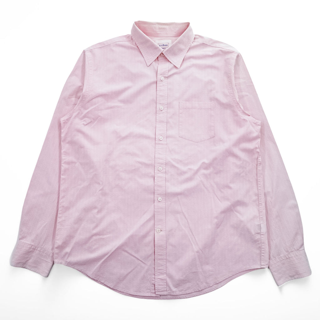 L.L.Bean 長袖 シャツ L ピンク TRIM FIT ドビー織 ストライプ 胸ポケット 0HBX9