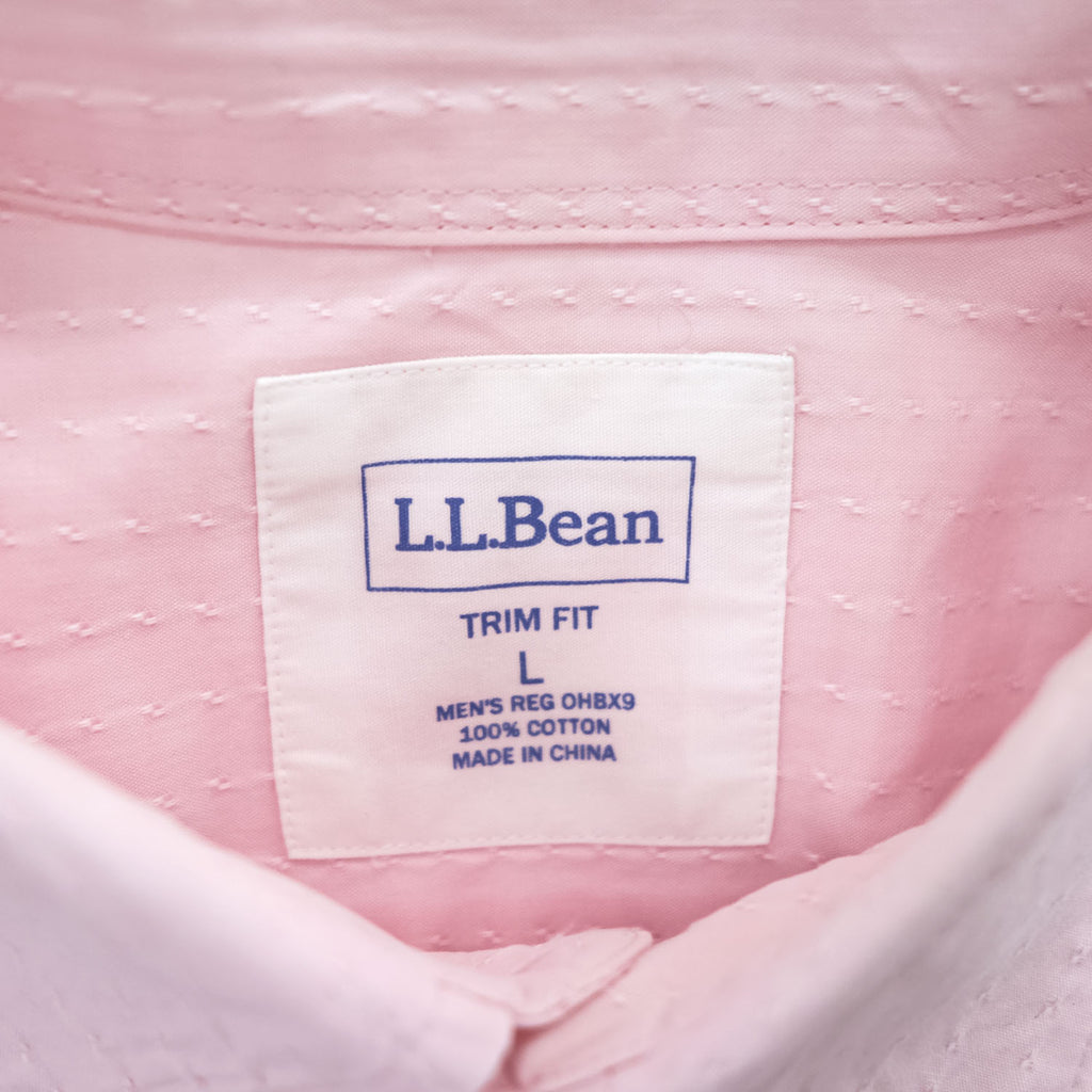 L.L.Bean 長袖 シャツ L ピンク TRIM FIT ドビー織 ストライプ 胸ポケット 0HBX9