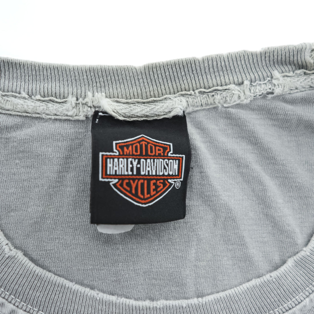 HARLEY DAVIDSON ピグメント染め ダメージ加工 ポケット Tシャツ XL グレー フェード