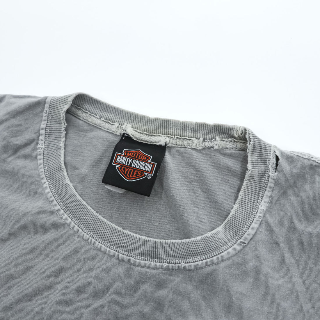 HARLEY DAVIDSON ピグメント染め ダメージ加工 ポケット Tシャツ XL グレー フェード