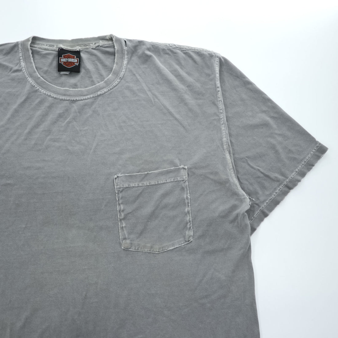 HARLEY DAVIDSON ピグメント染め ダメージ加工 ポケット Tシャツ XL グレー フェード